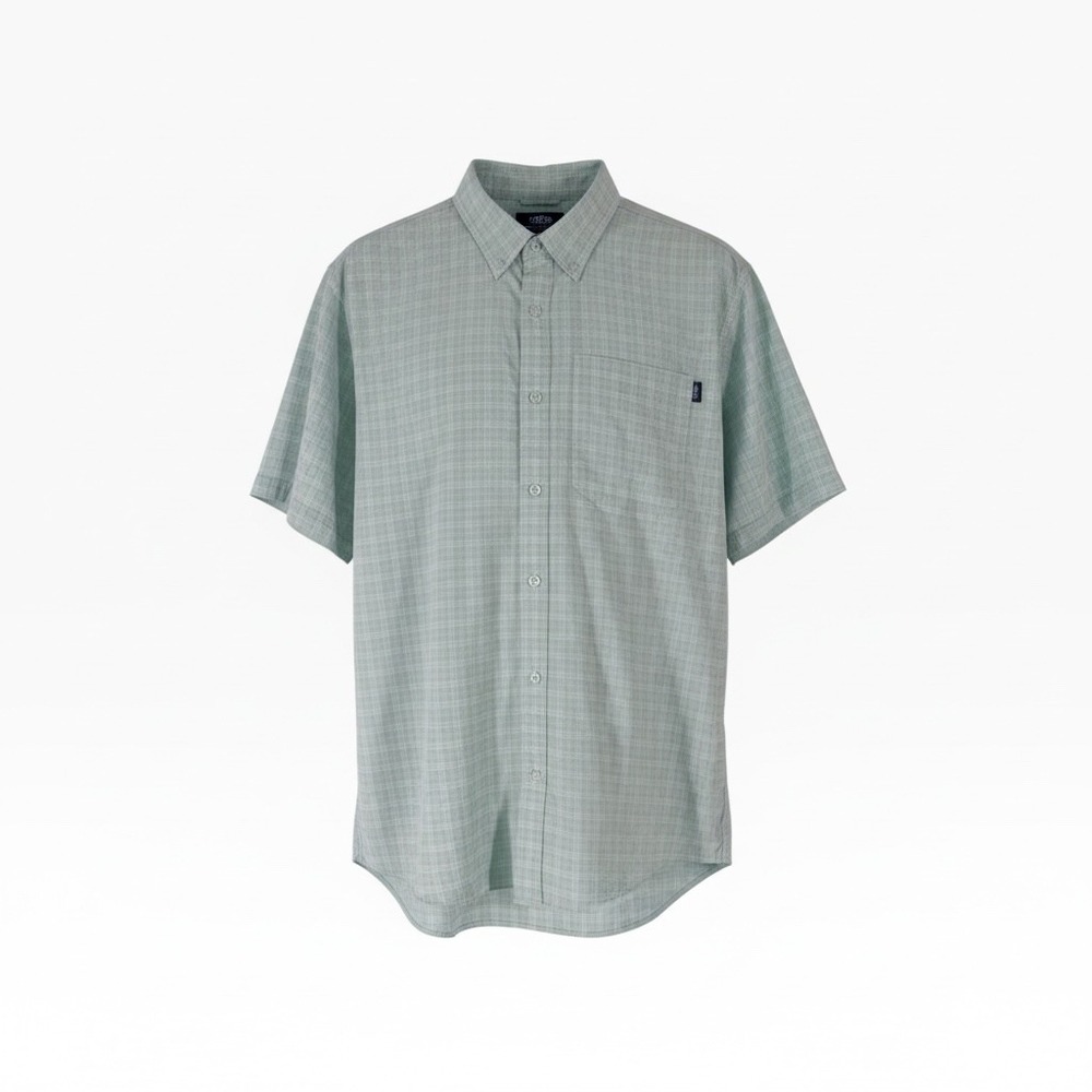 AFTCO Mens M45326 Plaid Short Sleeve Fishing Button Down Shirt Green Large